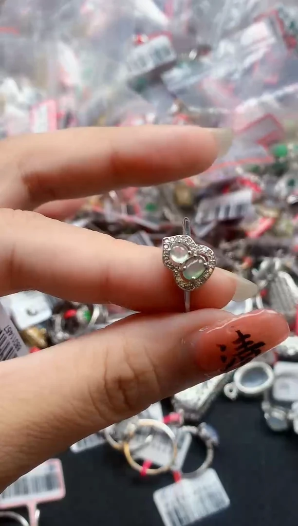 银S925镶嵌戒指翡翠天然A货缅甸翡翠