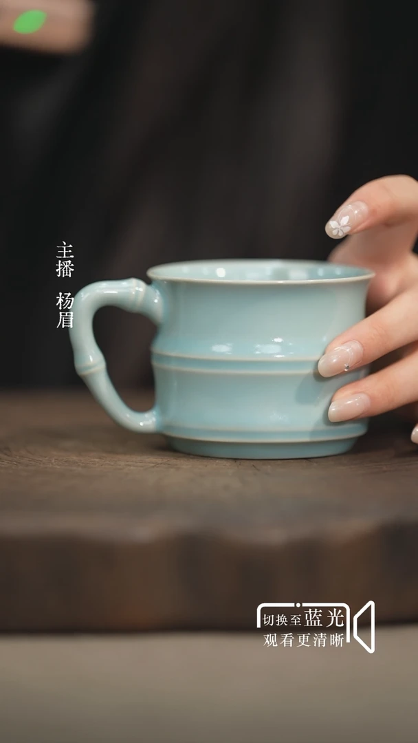 鸡****蛋竹节咖啡杯（微瑕）-汝瓷张海英-眉