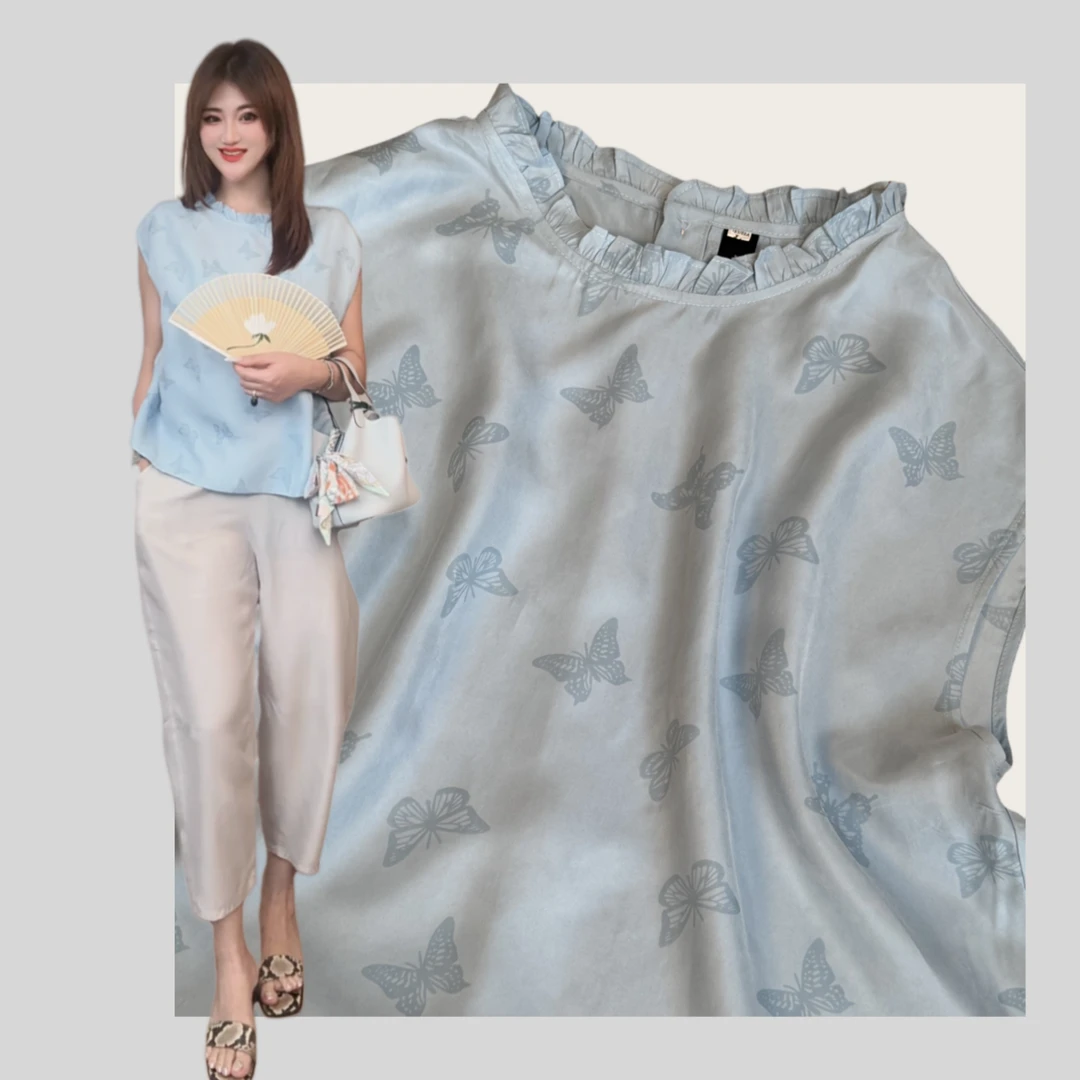 【YANLI】蝴蝶满印铜氨丝后系扣背心