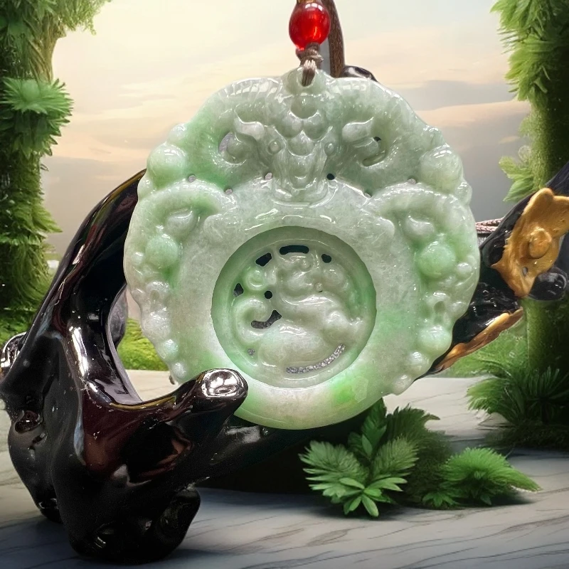 天然翡翠A货三羊开泰玉佩挂件镂空设计双面雕刻多样性其一