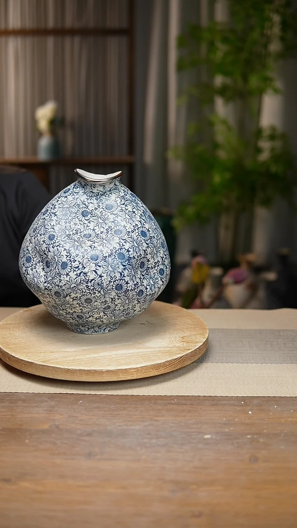 【闪购商品】陶瓷   花器青花瓷向日葵大肚