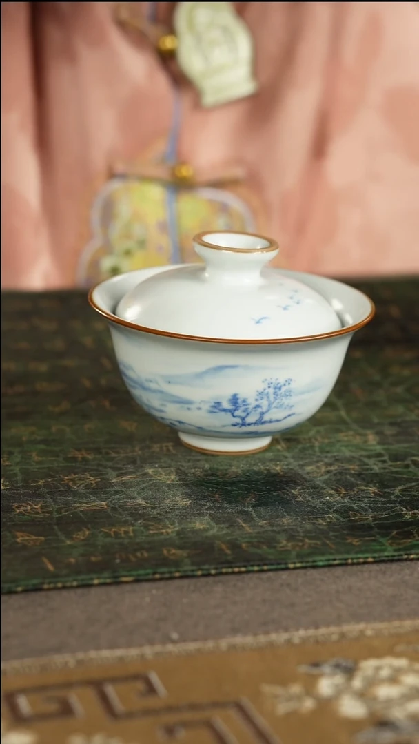 善窑厂汝窑月白山水盖碗