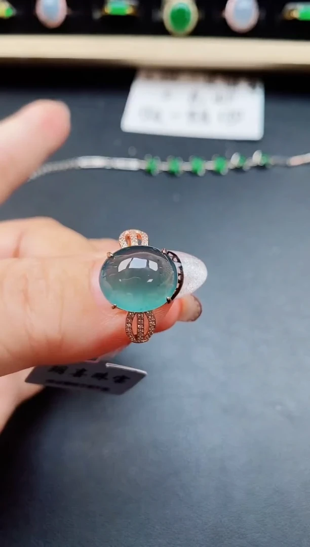 翡翠戒指银S925镶嵌0805