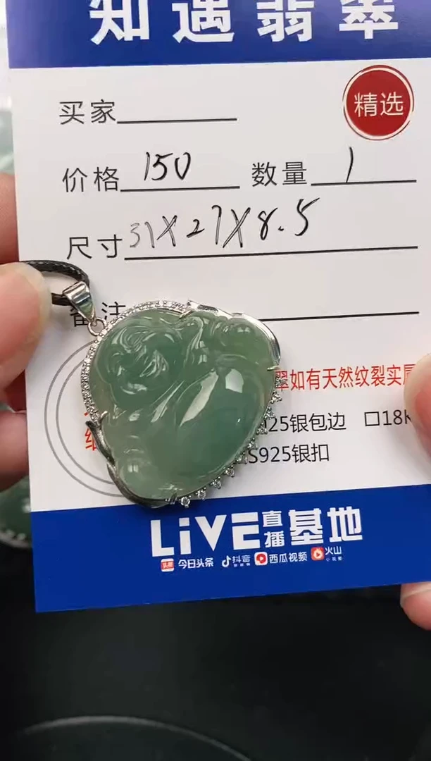 颈饰银S925镶嵌翡翠挂件