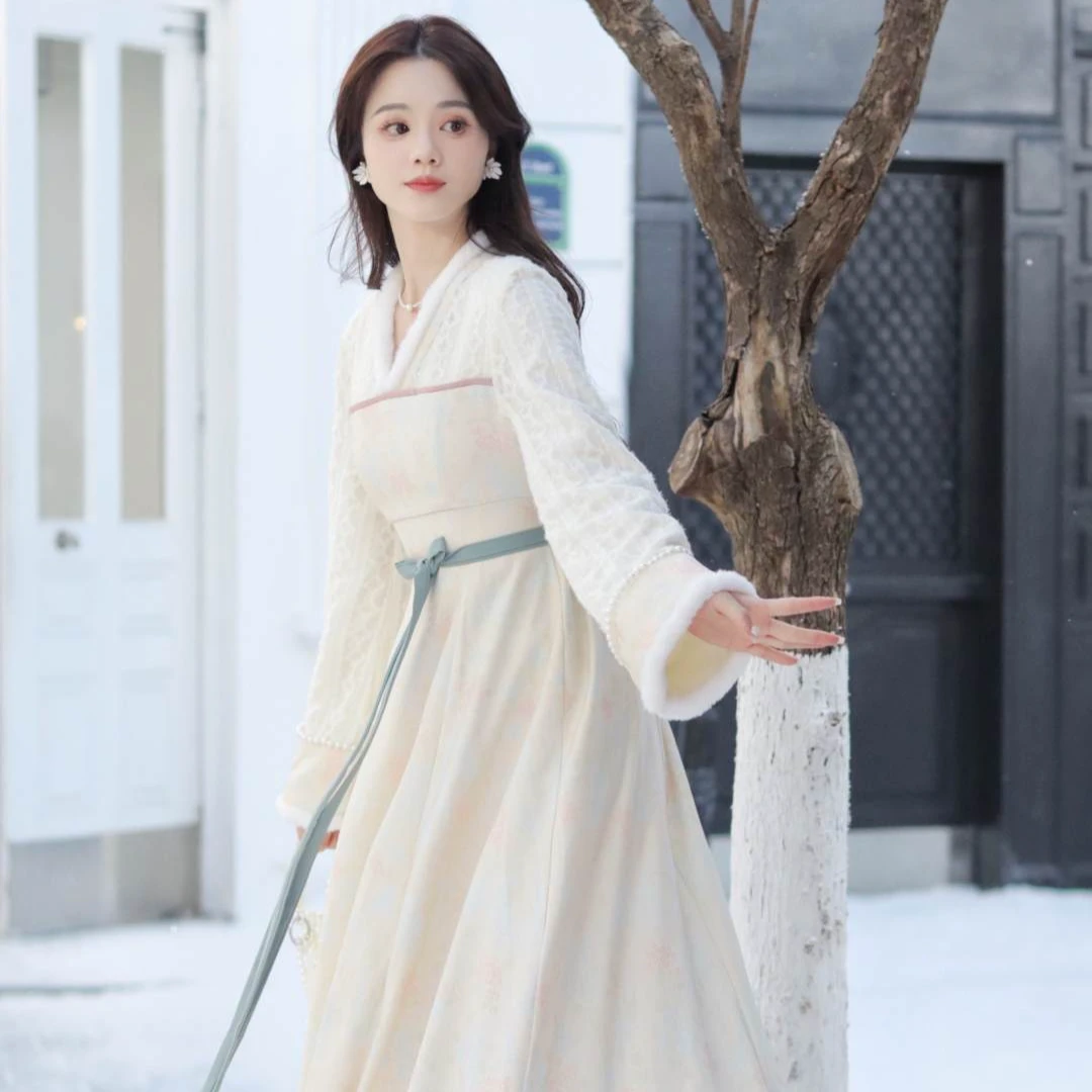 瑶西【千山暮雪】汉服新中式原创设计款重工拼接汉元素连衣裙