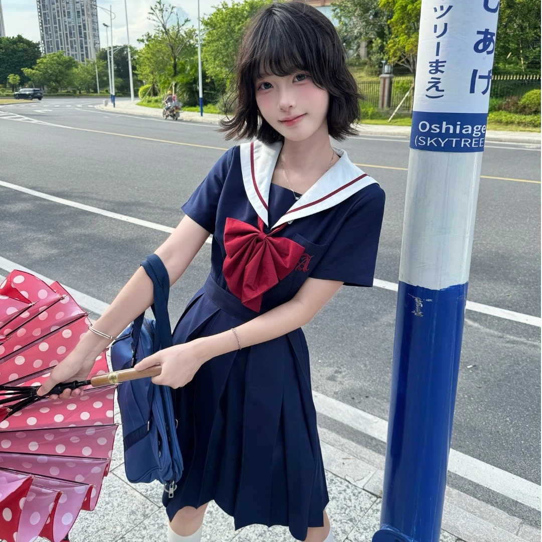 【松奈岛】梨谱熊jk制服日系学院风绀色盛夏服海军领短袖JK水手服