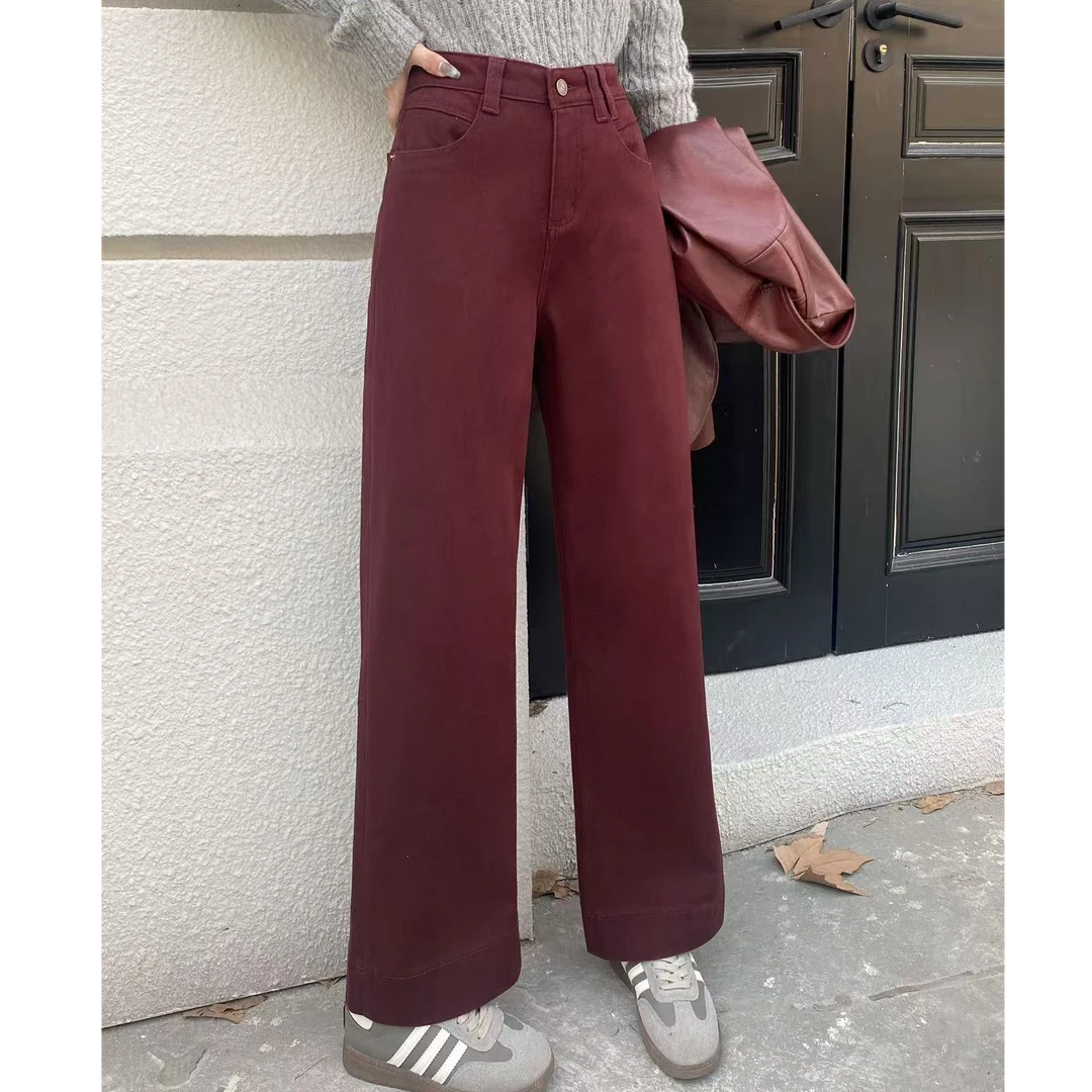 加厚牛仔裤女秋冬新款修身显瘦高腰宽松阔腿裤子7539#韩版休闲