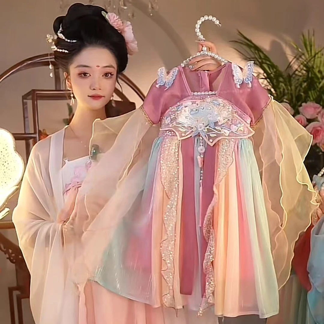 海宁1【蝶舞】2025新款女童国风仙气中国风夏季休闲汉服裙25195