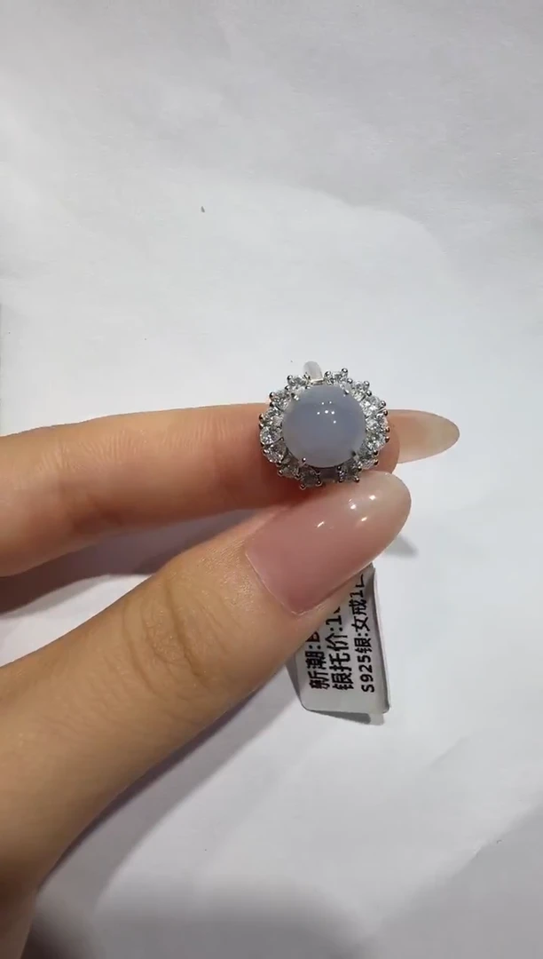 银S925镶嵌戒指翡翠925银镶翡翠戒指镶嵌101