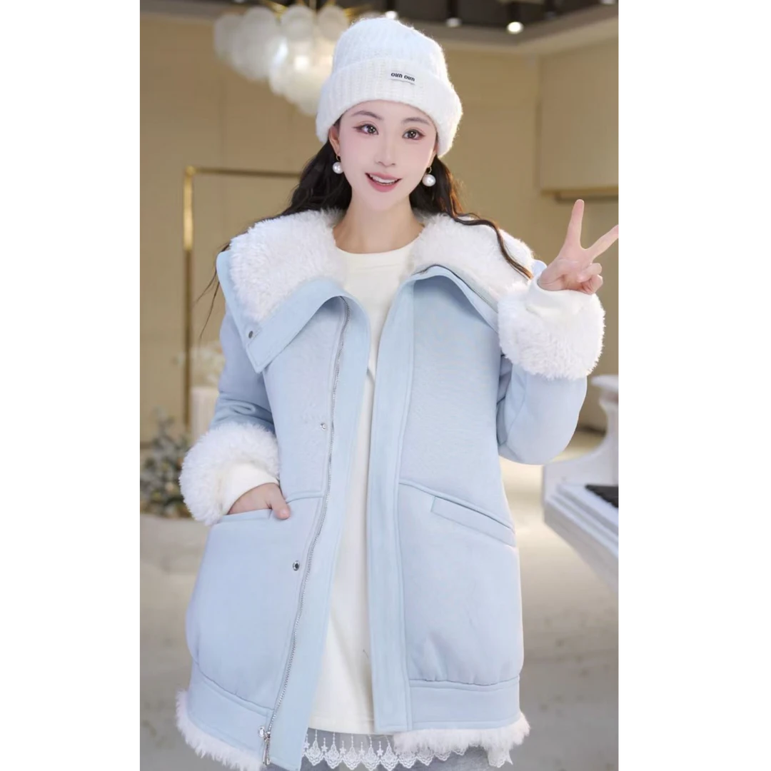 【北栀】时尚百搭颗粒绒外套长款813568