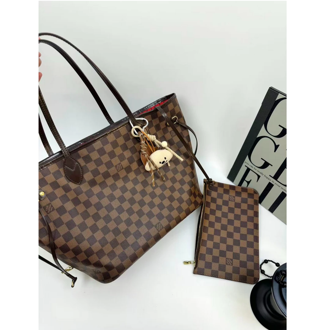 95新 LouisVuitton/路易威登 【小考拉】LV 棕棋盘neverfull托特包