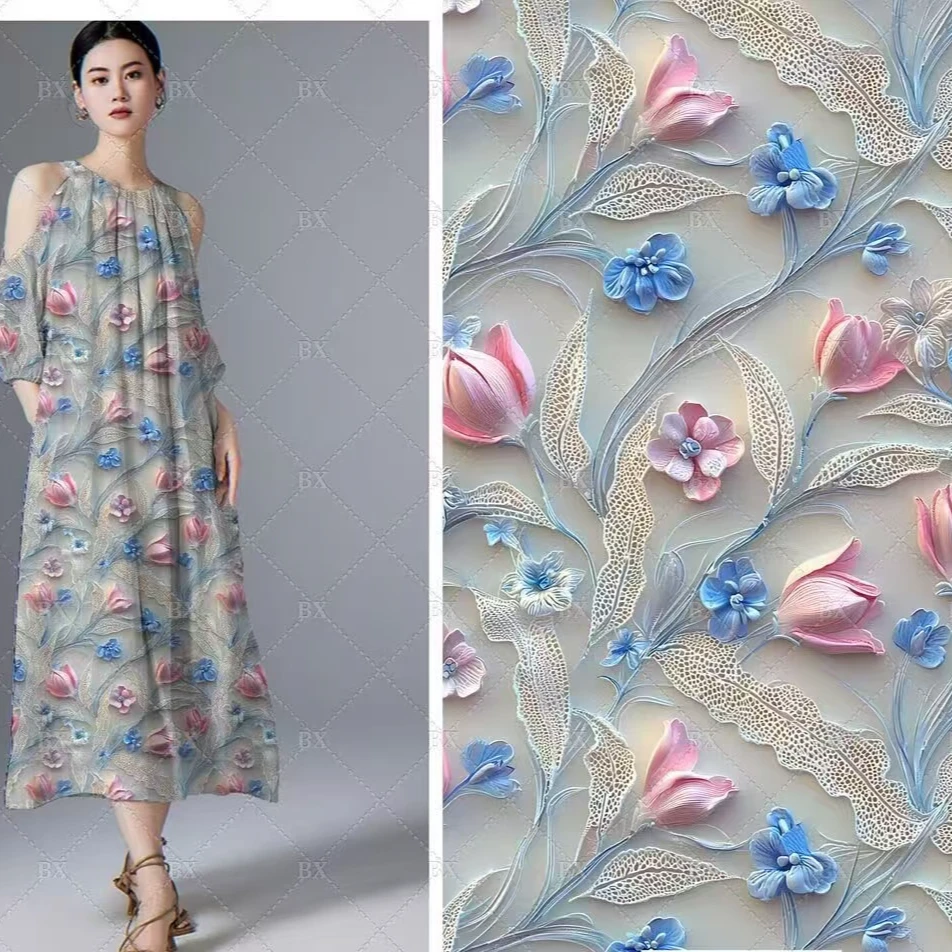 玫瑰之恋2 5D浮雕棉绸 传统连衣裙旗袍套装被套家居服面料