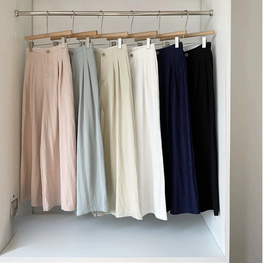 8025#夏季薄款简约垂感休闲百搭九分阔腿裤女