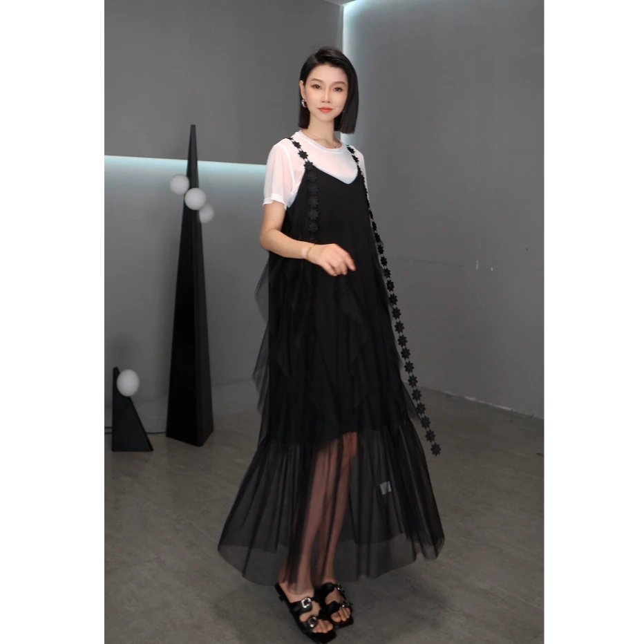 鑫鑫2025夏季新款套装五一旅游出街衣服显瘦T恤+拼接吊带裙1216