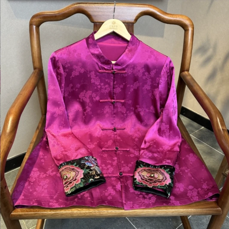 紫苏 芳华设计新中式复古提花刺绣拼接外套中国风重工女士外套