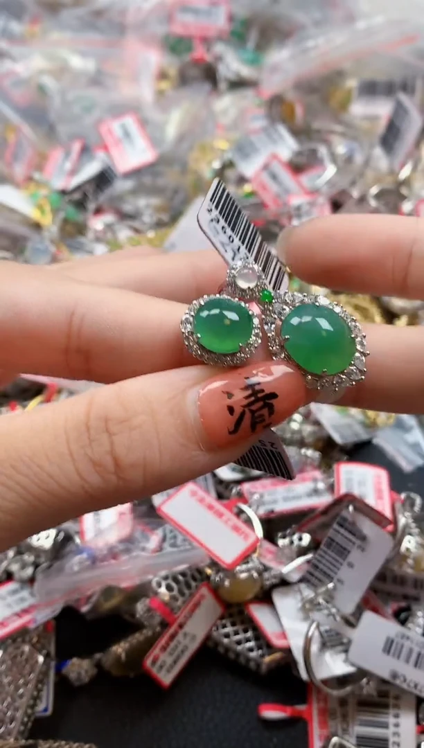 银S925镶嵌戒指翡翠天然A货缅甸翡翠