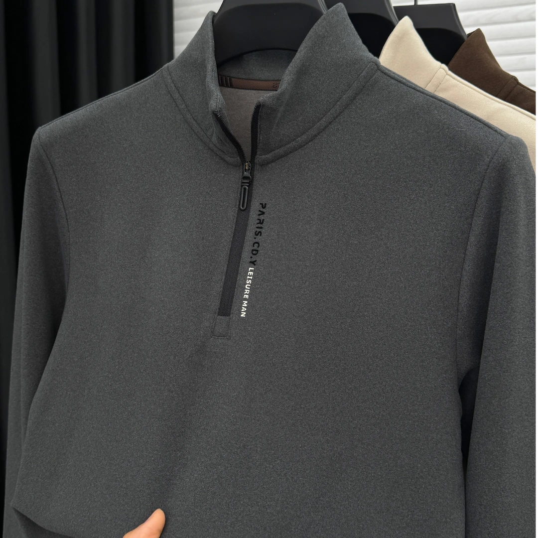 John Bunni德绒磨毛长袖卫衣男士秋冬时尚拉链款保暖内搭打底衫