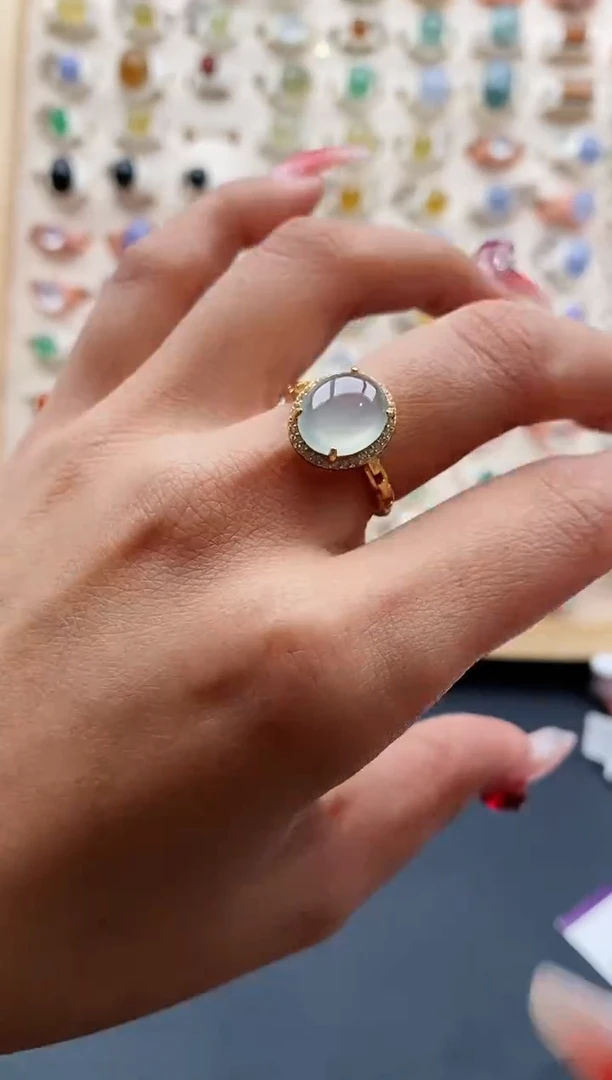 【闪购商品】翡翠戒指银S925镶嵌缅甸天然A货翡翠333  2-8