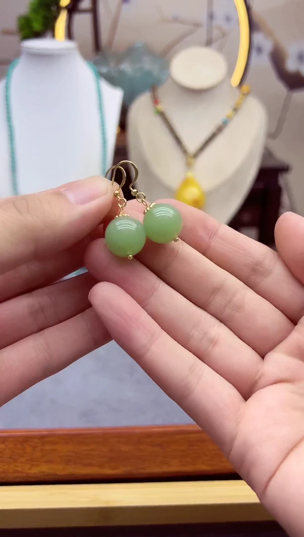 【闪购商品】和田玉耳饰14K金镶嵌e175```````