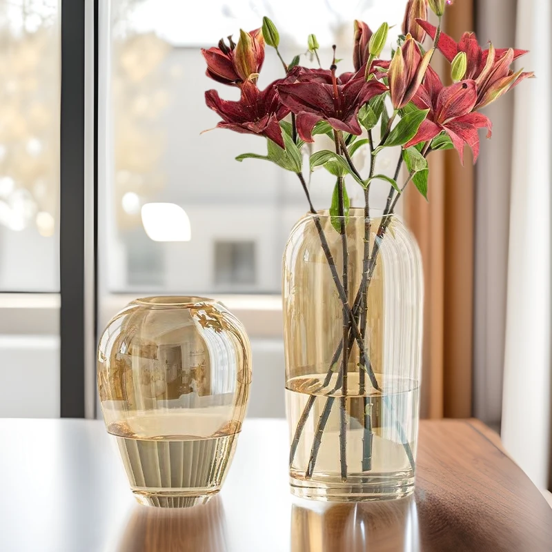 玻璃花瓶北欧客厅插花摆件轻奢高级感餐桌透明简约玻璃花瓶水培瓶
