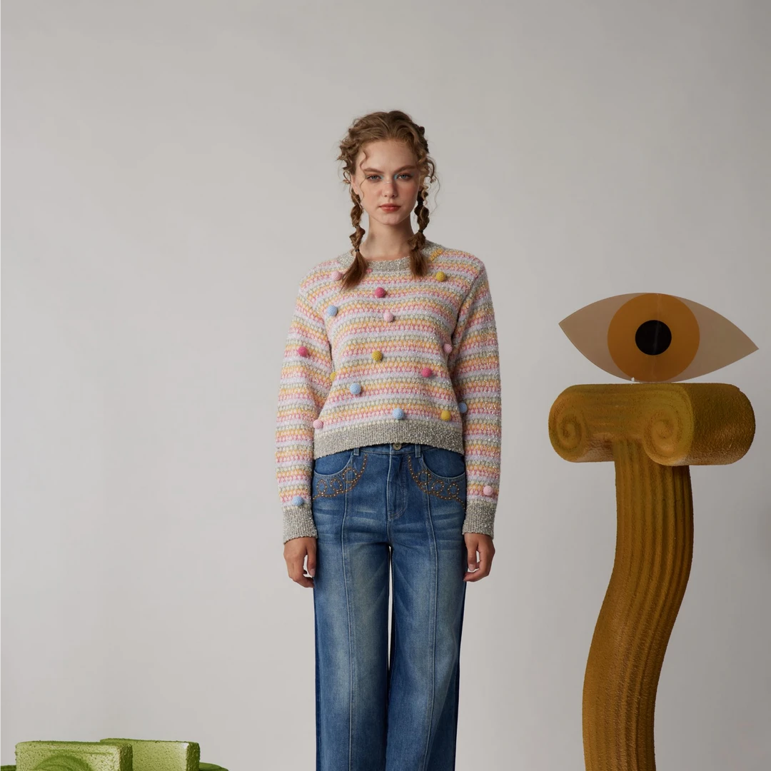 CHARFEN千金风圆领短款秋季毛衣CFE5H558-5067C