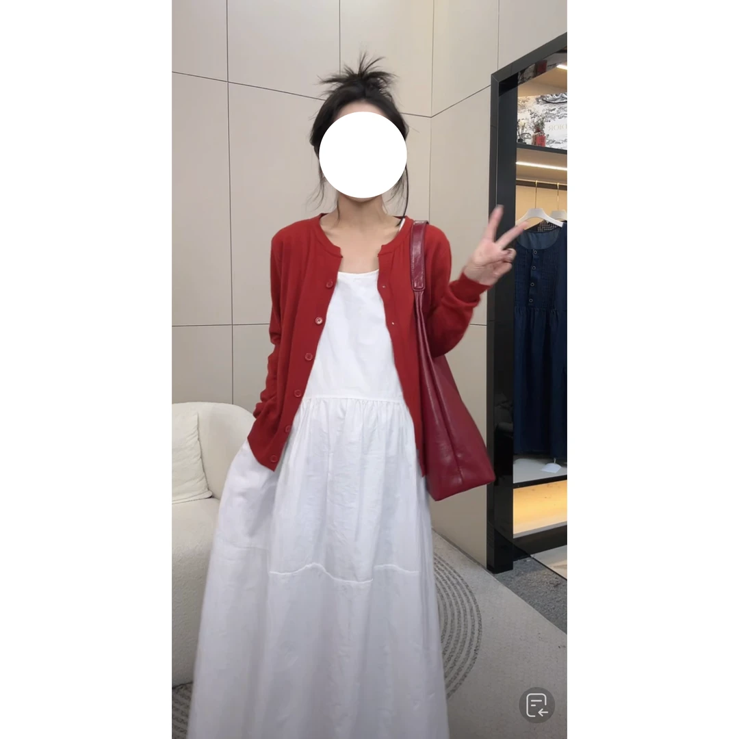 懒洋洋~大码时尚孕妇装春夏新款背心孕妇连衣裙+红色针织开衫