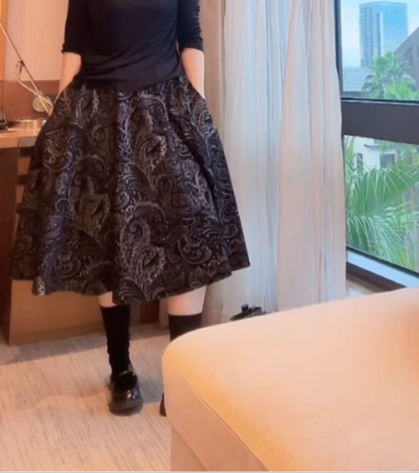 【U.M】浮香腰果花松紧腰显瘦半身裙