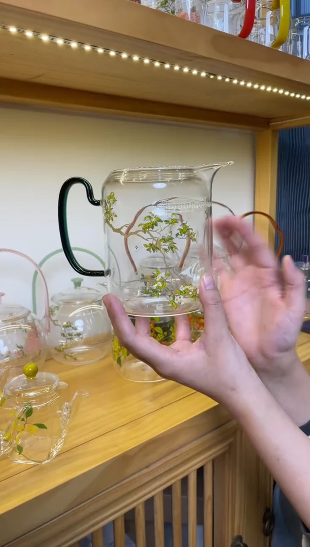 手工艺品玻璃遇器月牙大公杯绿把梨花白燕