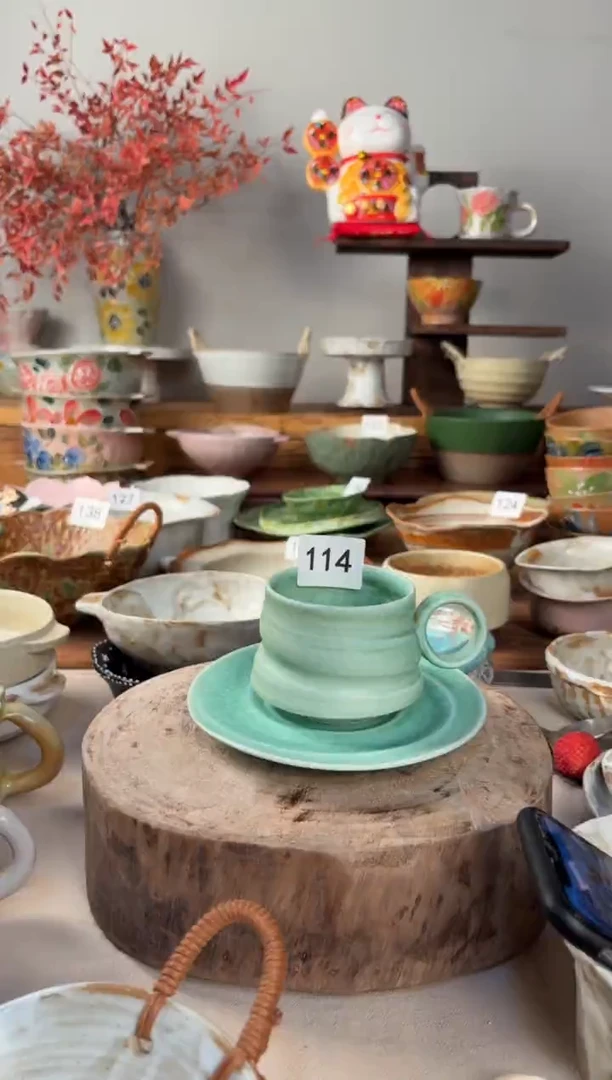 陶瓷114-粗陶咖啡杯碟套