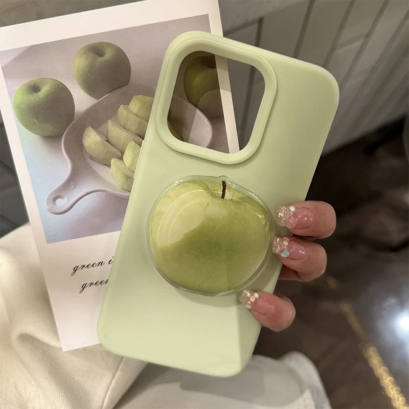 小众ins青苹果支架适用苹果13promax手机壳iPhone14/15/16/12软11