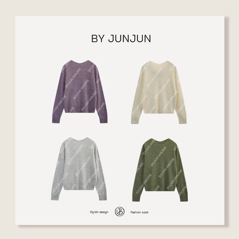 ByJunjun【羊毛必入】羊毛羊绒亲肤圆领拉毛毛衣保暖百搭休闲针织衫