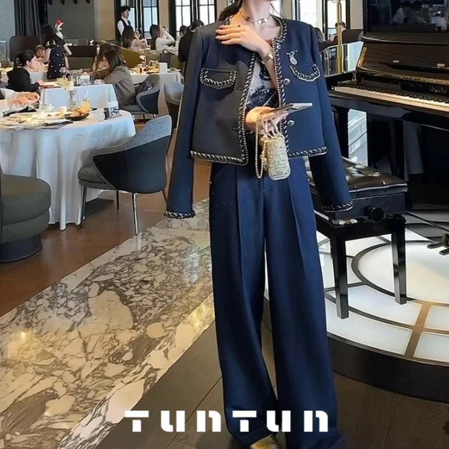 小众设计【说走就走】复古牛仔风立体显瘦后腰松紧长裤