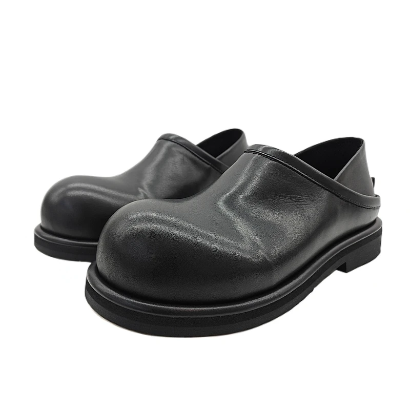 【早春新款】米奇德比大头鞋时尚真皮一脚蹬舒适圆头小众百搭鞋子