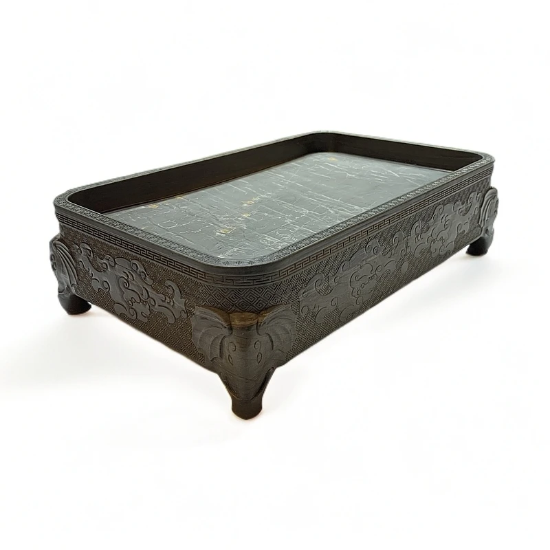 老坑白眉金钱龟甲墨海歙砚25.4/16.4/7.2厘米池深1.8厘米文房器