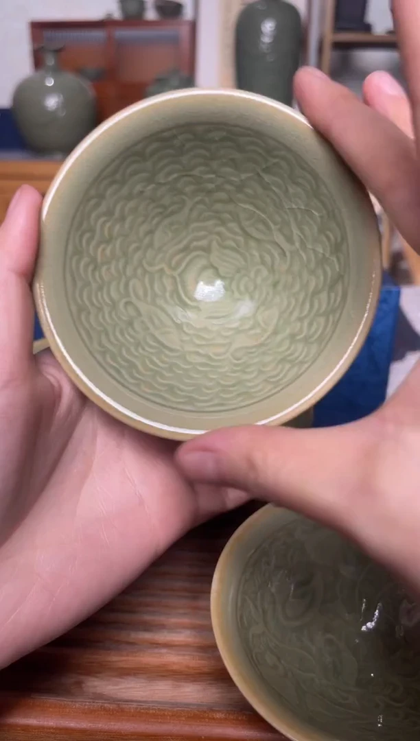 【闪购商品】其他405耀州窑水波魔羯斗笠盏微瑕开片