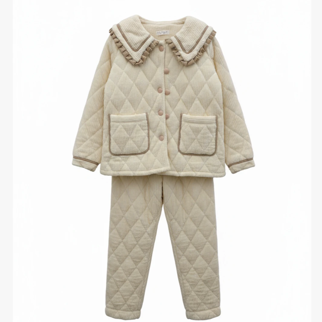 【双双优选】秋冬款 大翻领超级加厚可爱女士家居服1066-XG