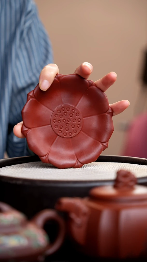 茶壶紫砂朱泥荷花壶承