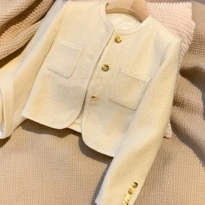 锡特帕第春秋季女装新款黑色小香风西装女士小短款百搭毛呢外套