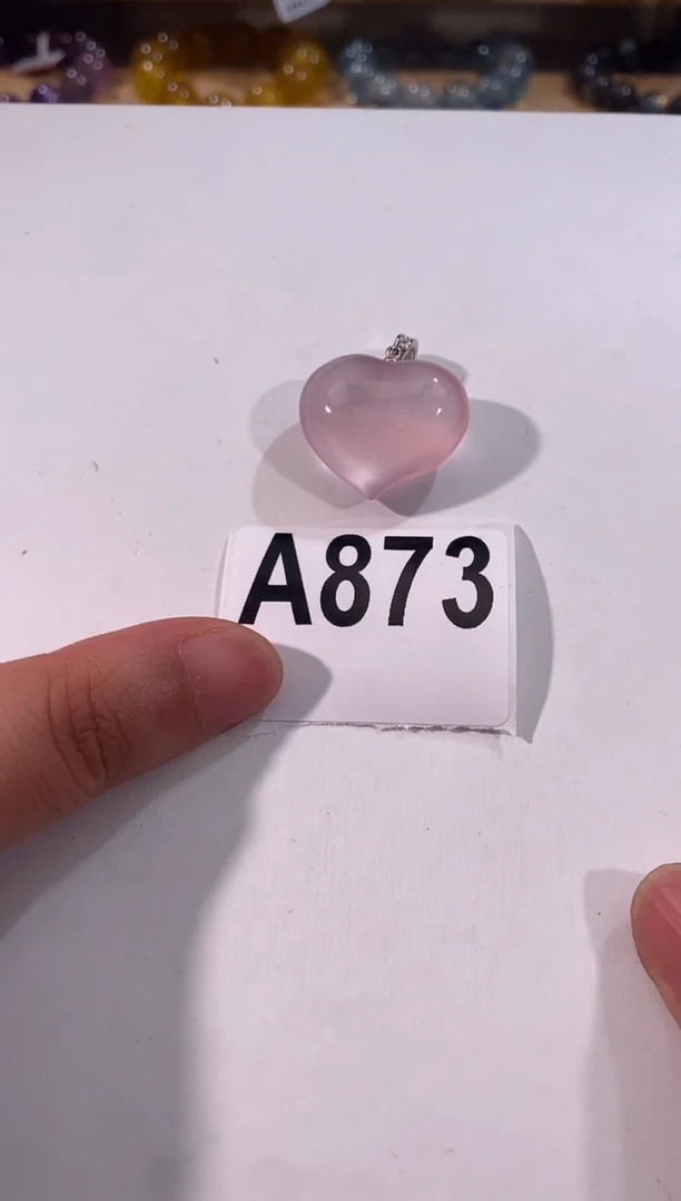 水晶手链未镶嵌A872手链粉水晶爱心吊坠25*24mm