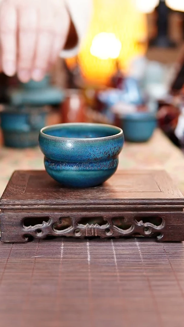 034 铜系青蓝 重炭葫芦杯