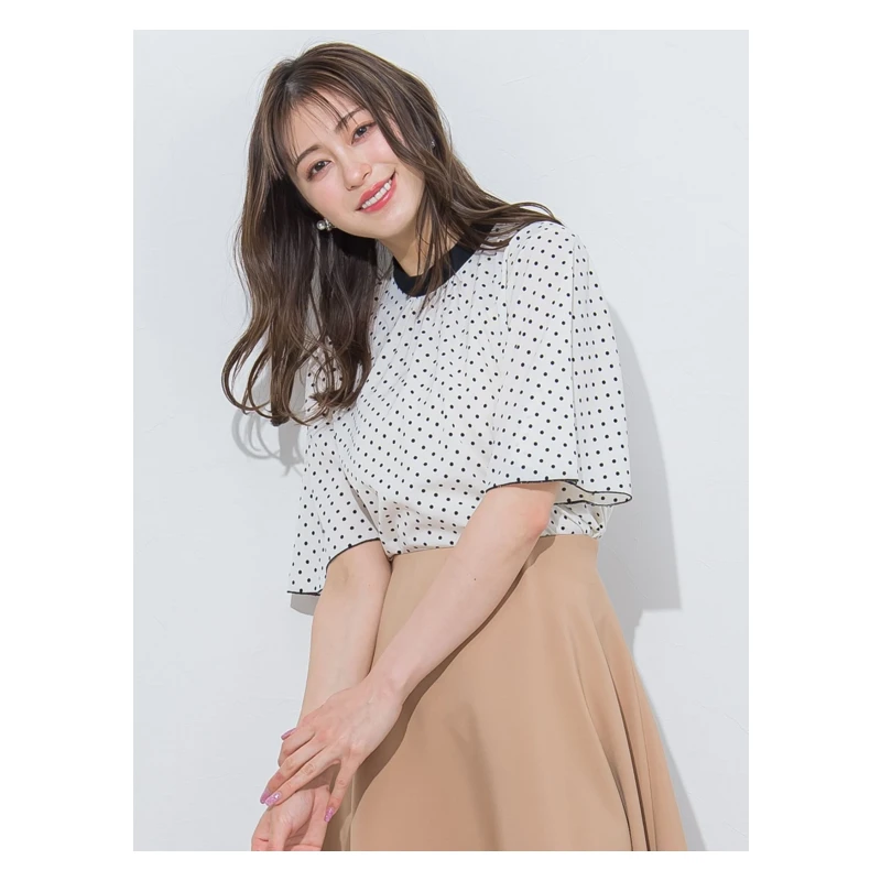 【TaKuMi】日系品牌夏季休闲风Q宽松圆领波点百搭中长款女士上衣