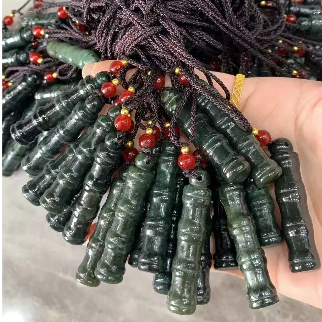 和田玉碧玉墨玉竹节吊坠项链节节高升天然玉石颜色深浅随机发货