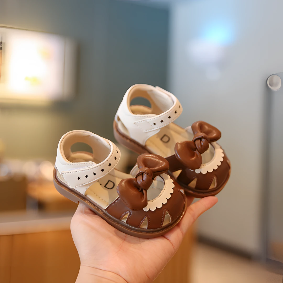 夏季洛丽塔女宝凉鞋宝宝透气鞋子蝴蝶结公主鞋软底婴儿包头鞋女童