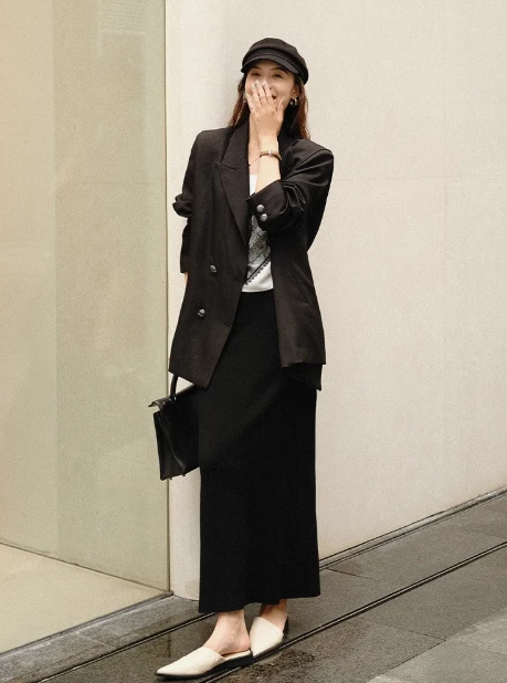 美洋MEIYANG【福袋】黑色香槟羊毛半裙 可机洗直筒针织裙 M码