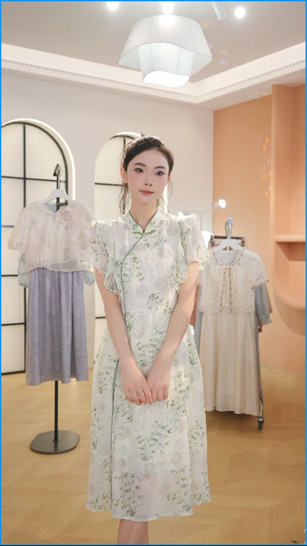 【送运费险】M1201 夏季新款高档洋气新中式收腰显瘦连衣裙女时尚