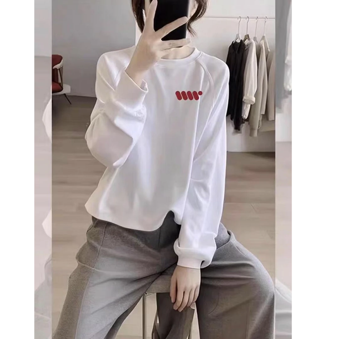 欧货设计感小众印花圆领卫衣女2025春装新款宽松百搭套头长袖上衣