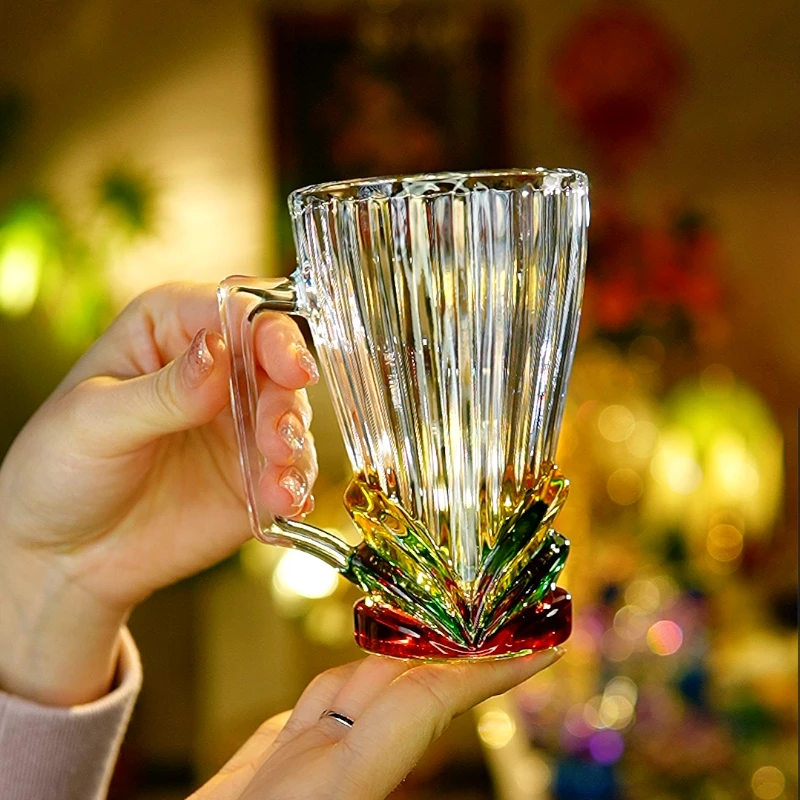 家用手工新款网红透明彩绘玻璃杯咖啡杯水杯创意耐热轻奢高档