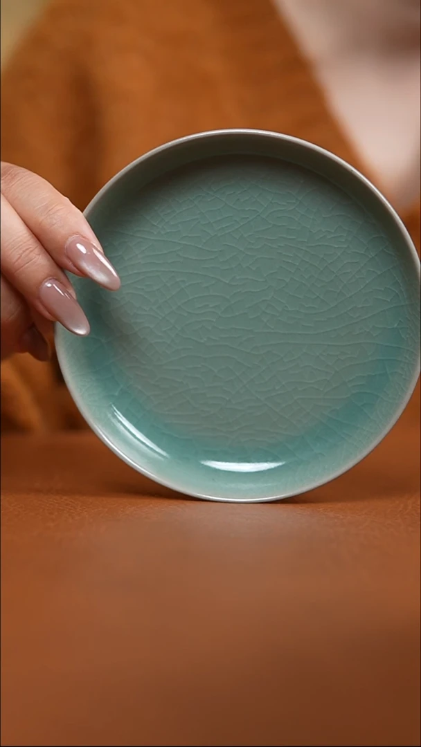 瓷片仿古翡翠绿釉12.3口凤华碟一级