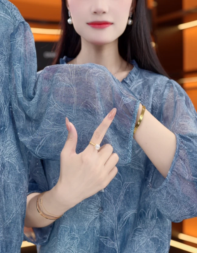 紫烟2025新款新中式国风设计感气质立领衬衫上衣M450金金