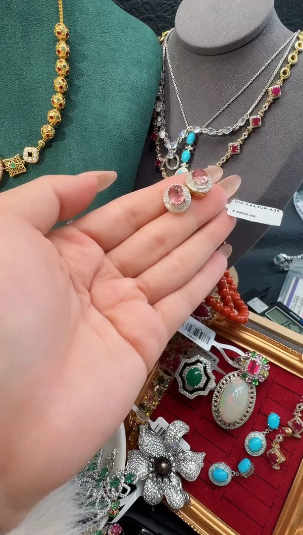 银S925镶嵌耳饰碧玺耳饰